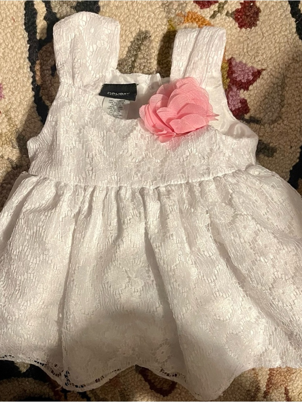 Holiday Editions White Lace Dress with Pink Flower